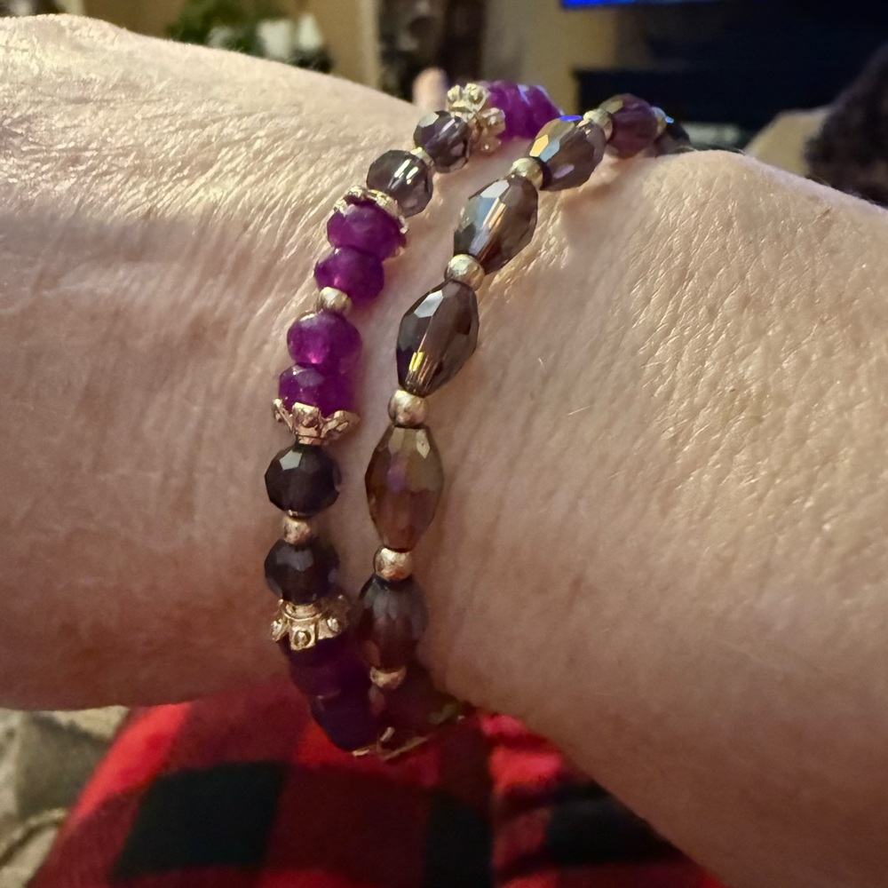 Elegant Purple and Gold Beaded Bracelet Set
